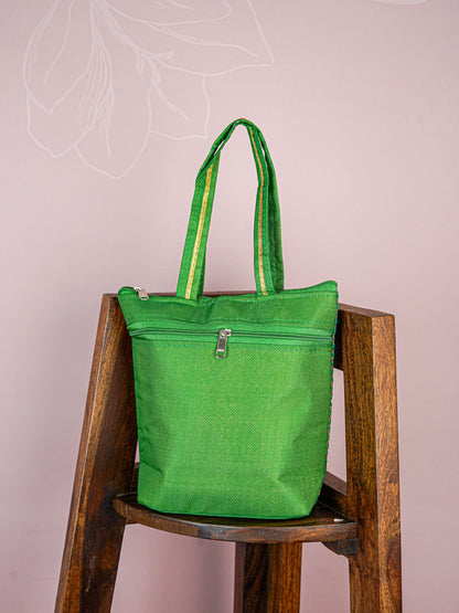 Raw Silk Hand Bag with Golden Design - 10x9 inch - WBG1934