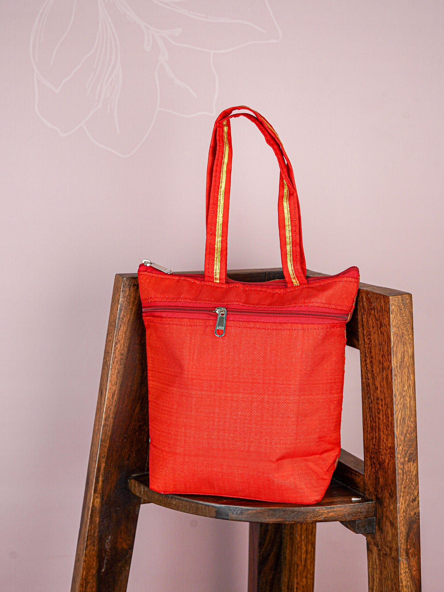 Raw Silk Hand Bag with Golden Design - 10x9 inch - WBG1934