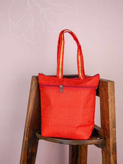 Raw Silk Hand Bag with Golden Design - 10x9 inch - WBG1934
