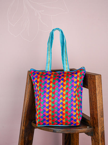 Raw Silk Hand Bag with Golden Design - 10x9 inch - WBG1934