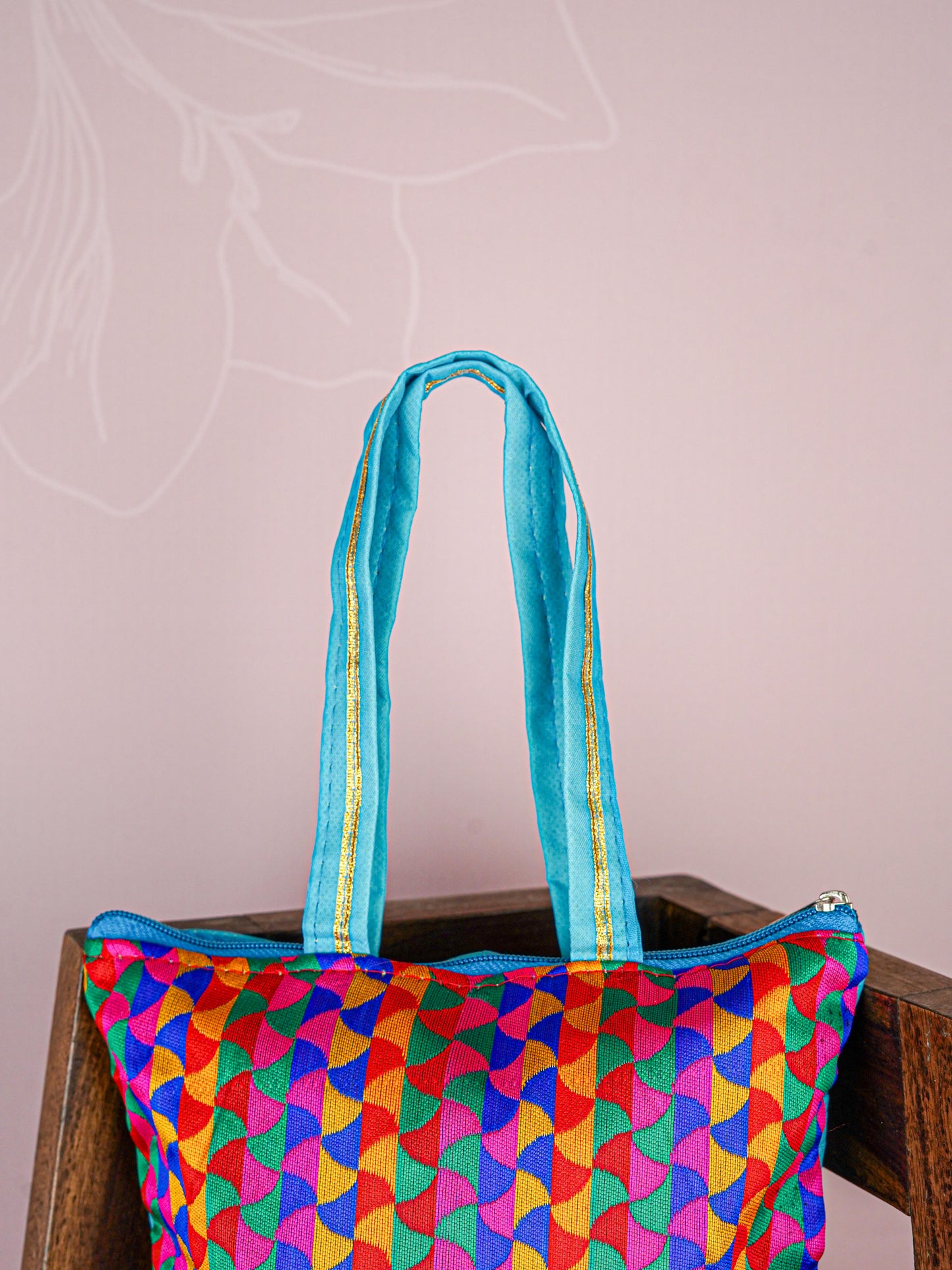 Raw Silk Hand Bag with Golden Design - 10x9 inch - WBG1934