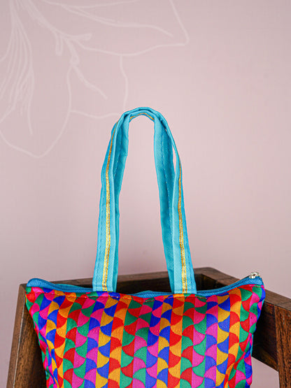 Raw Silk Hand Bag with Golden Design - 10x9 inch - WBG1934
