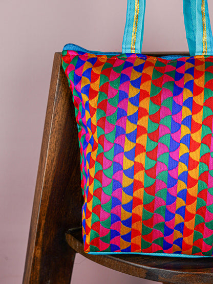 Raw Silk Hand Bag with Golden Design - 10x9 inch - WBG1934