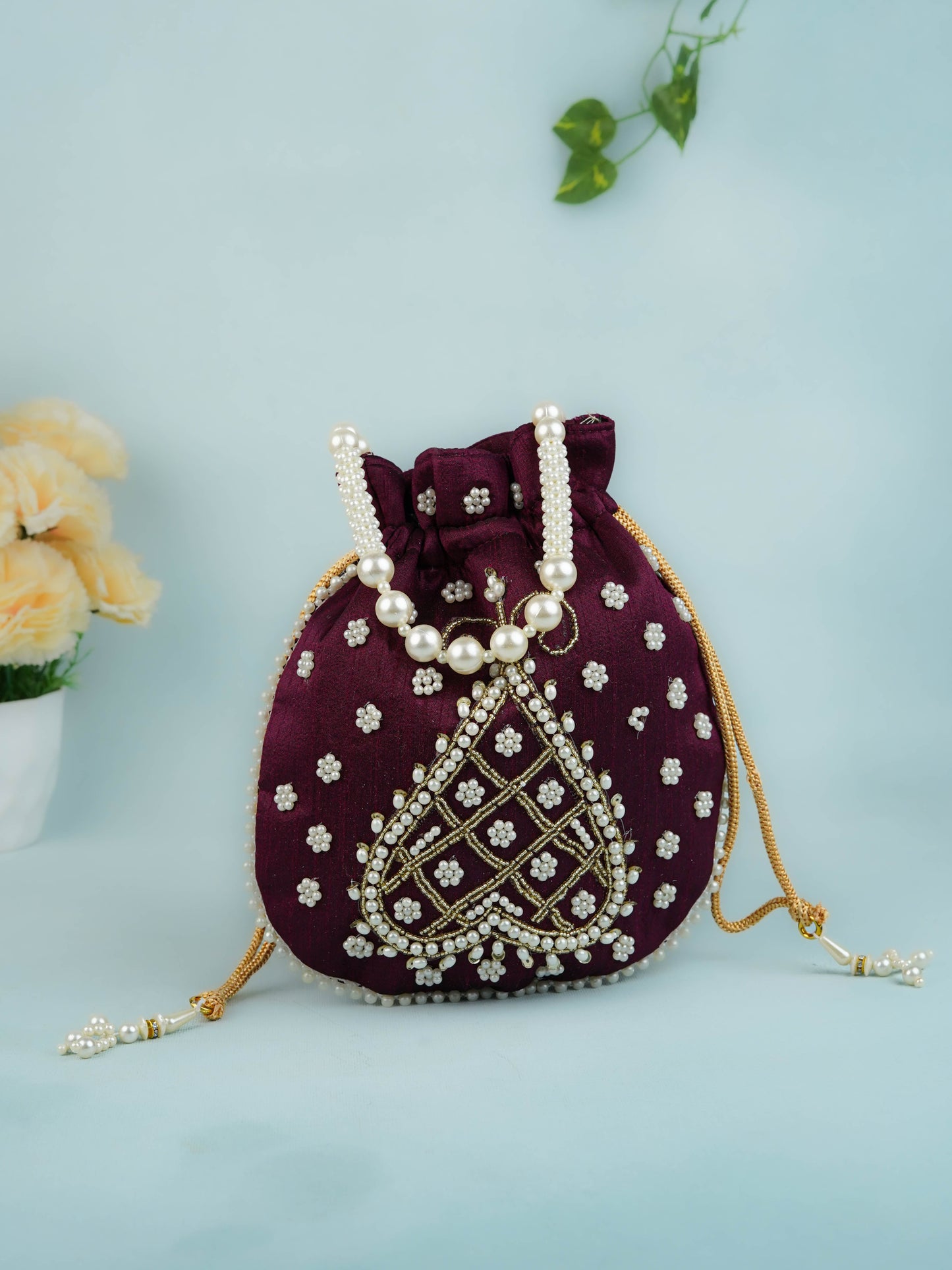 Potli Bag with Beads Work - 9 inch - WBG1950