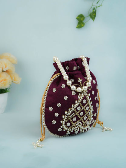 Potli Bag with Beads Work - 9 inch - WBG1950