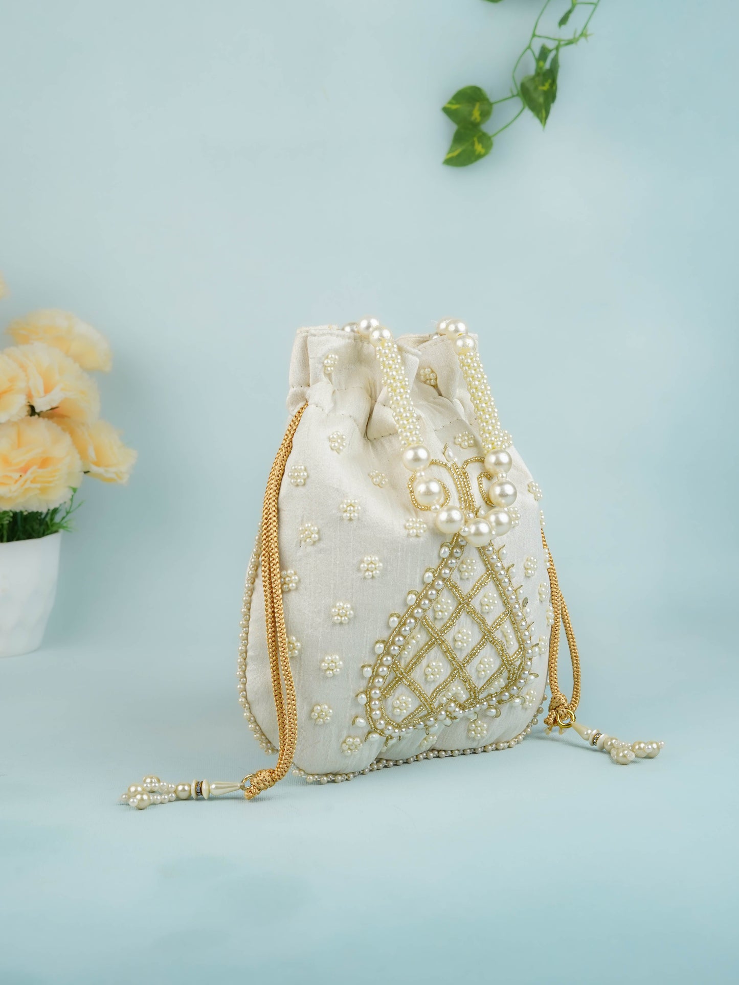 Potli Bag with Beads Work - 9 inch - WBG1950