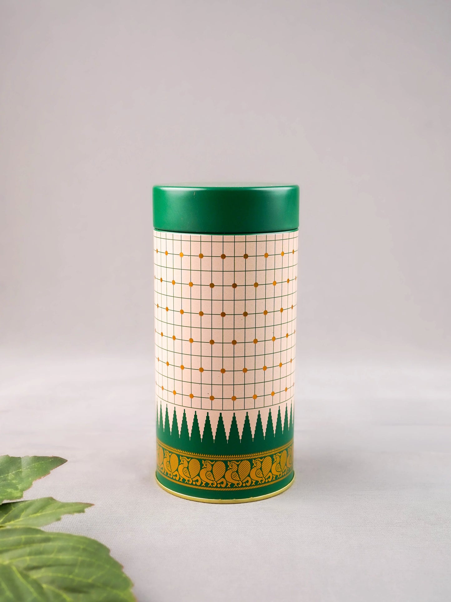 Kanchipuram Temple Border with Checks Tin Jar - 6 inch - WBG2077