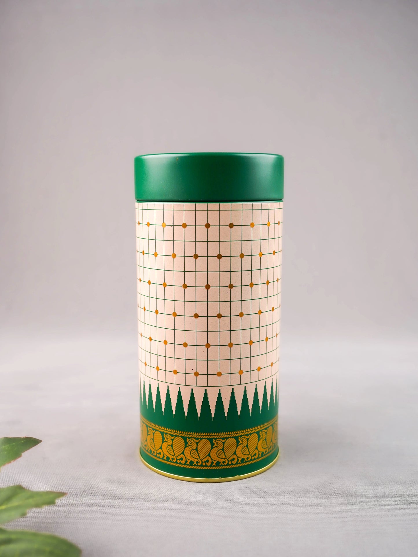 Kanchipuram Temple Border with Checks Tin Jar - 6 inch - WBG2077