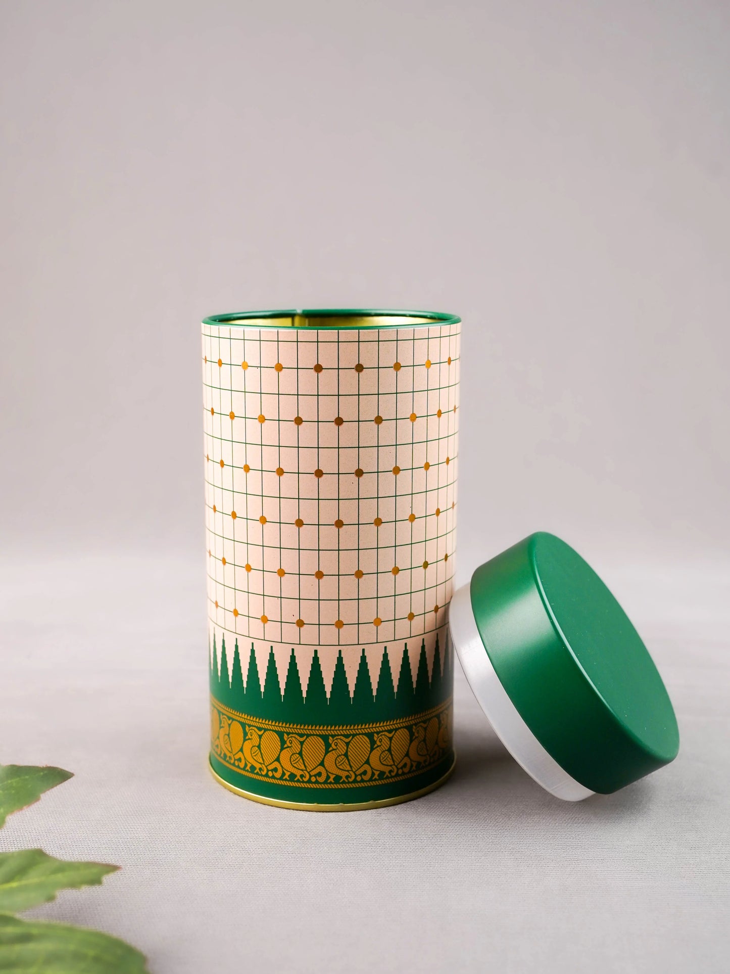 Kanchipuram Temple Border with Checks Tin Jar - 6 inch - WBG2077