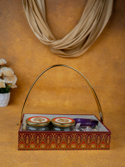 Deepavali: Tray with Set of 2 Glass Jar, 100Gms Cashew, Almond & German Silver Ganesha - WDC0009