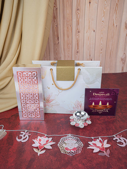 Deepavali: Gift Box with Metal Box, Flower Diya & Lotus Ganesha Thoran - WDC0013