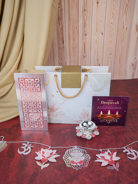 Deepavali: Gift Box with Metal Box, Flower Diya & Lotus Ganesha Thoran - WDC0013