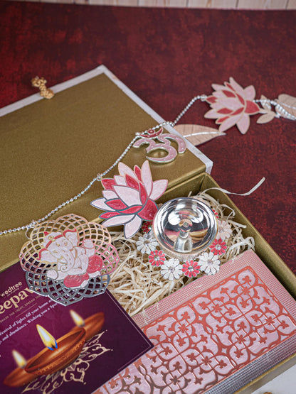 Deepavali: Gift Box with Metal Box, Flower Diya & Lotus Ganesha Thoran - WDC0013