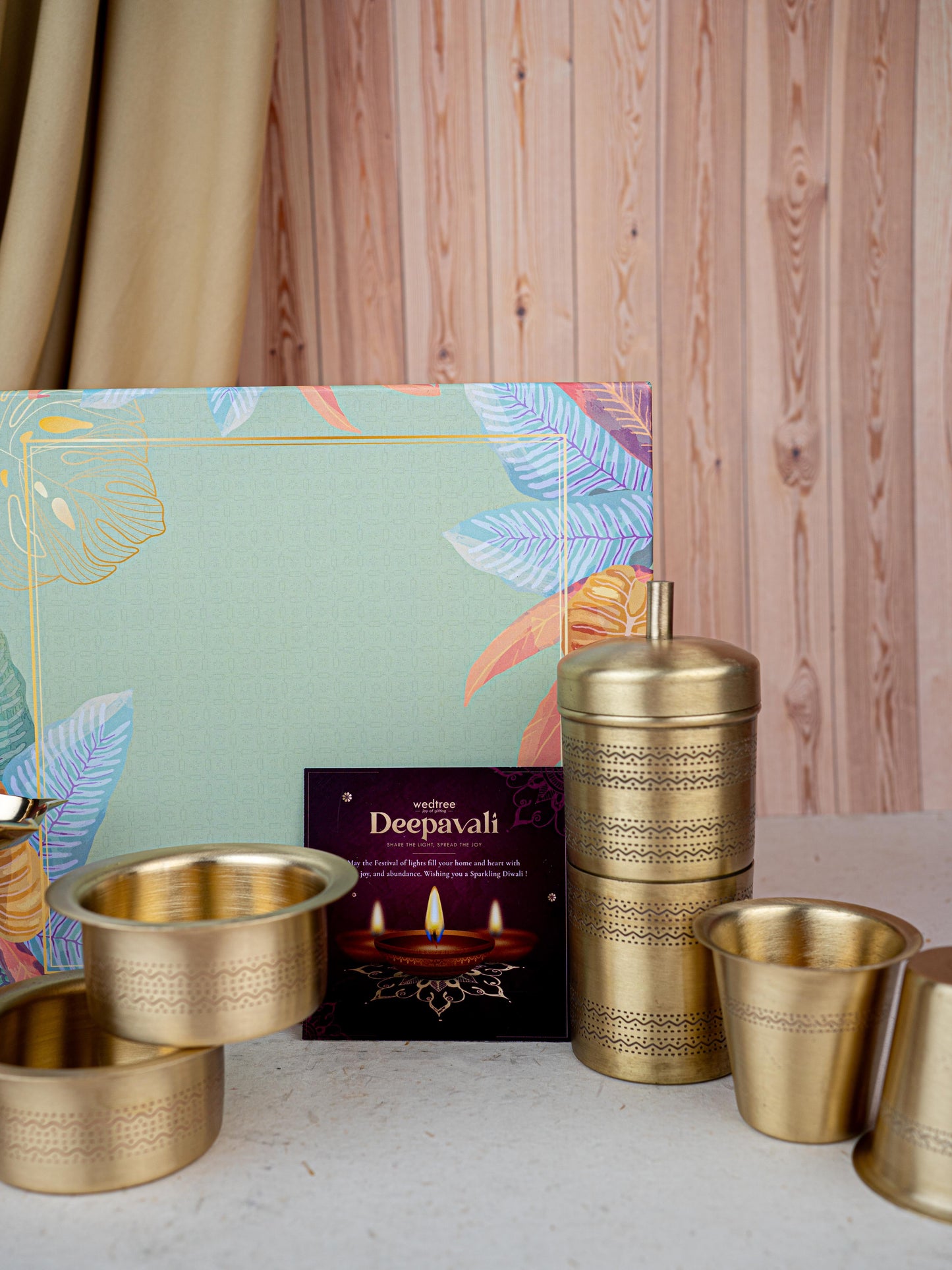 Deepavali: Gift Box with Brass Coffee Dabara Set and Kerala Diya - WDC0014