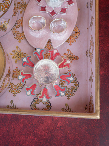 Deepavali: Digital Printed 2 Bowl with Tray, Designer Diya, Ganesha Kumkum Holder & Dry Fruits - WDC0015