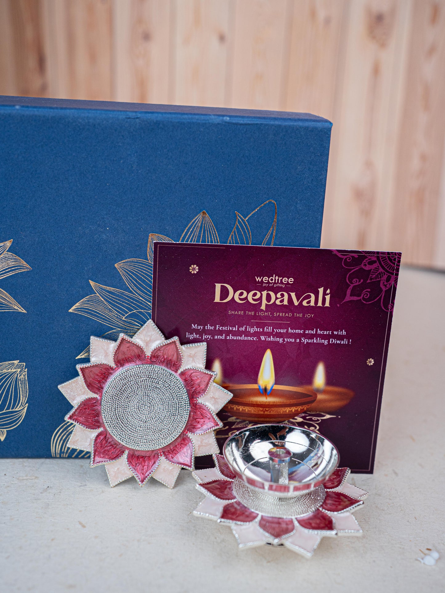 Deepavali: Box with Designer Coaster, Floral Coaster & Diya - WDC0018