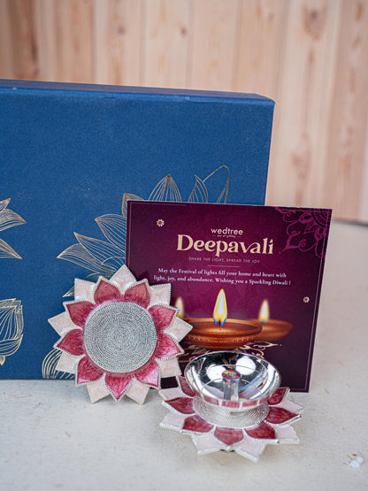 Deepavali: Box with Designer Coaster, Floral Coaster & Diya - WDC0018