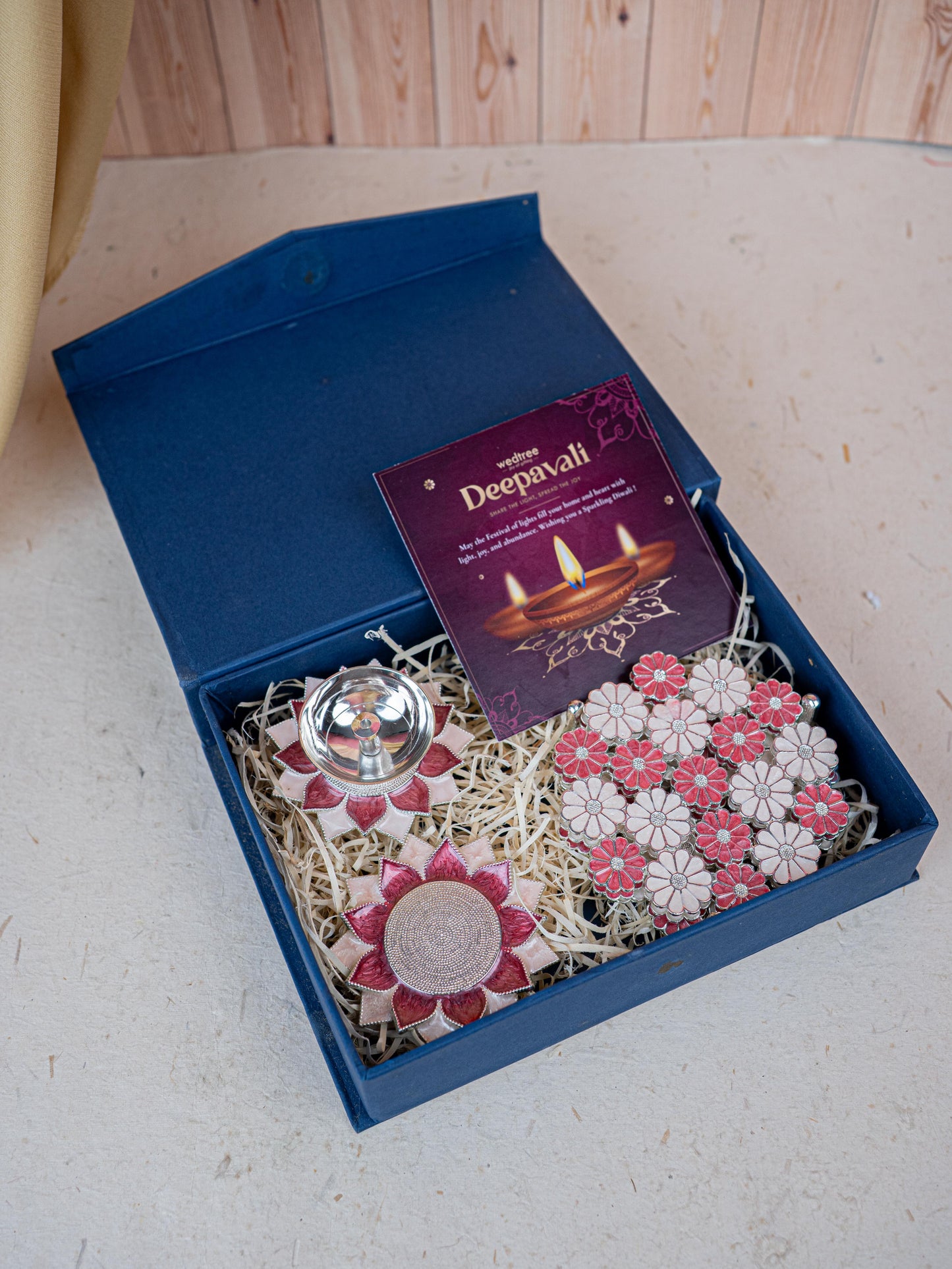 Deepavali: Box with Designer Coaster, Floral Coaster & Diya - WDC0018