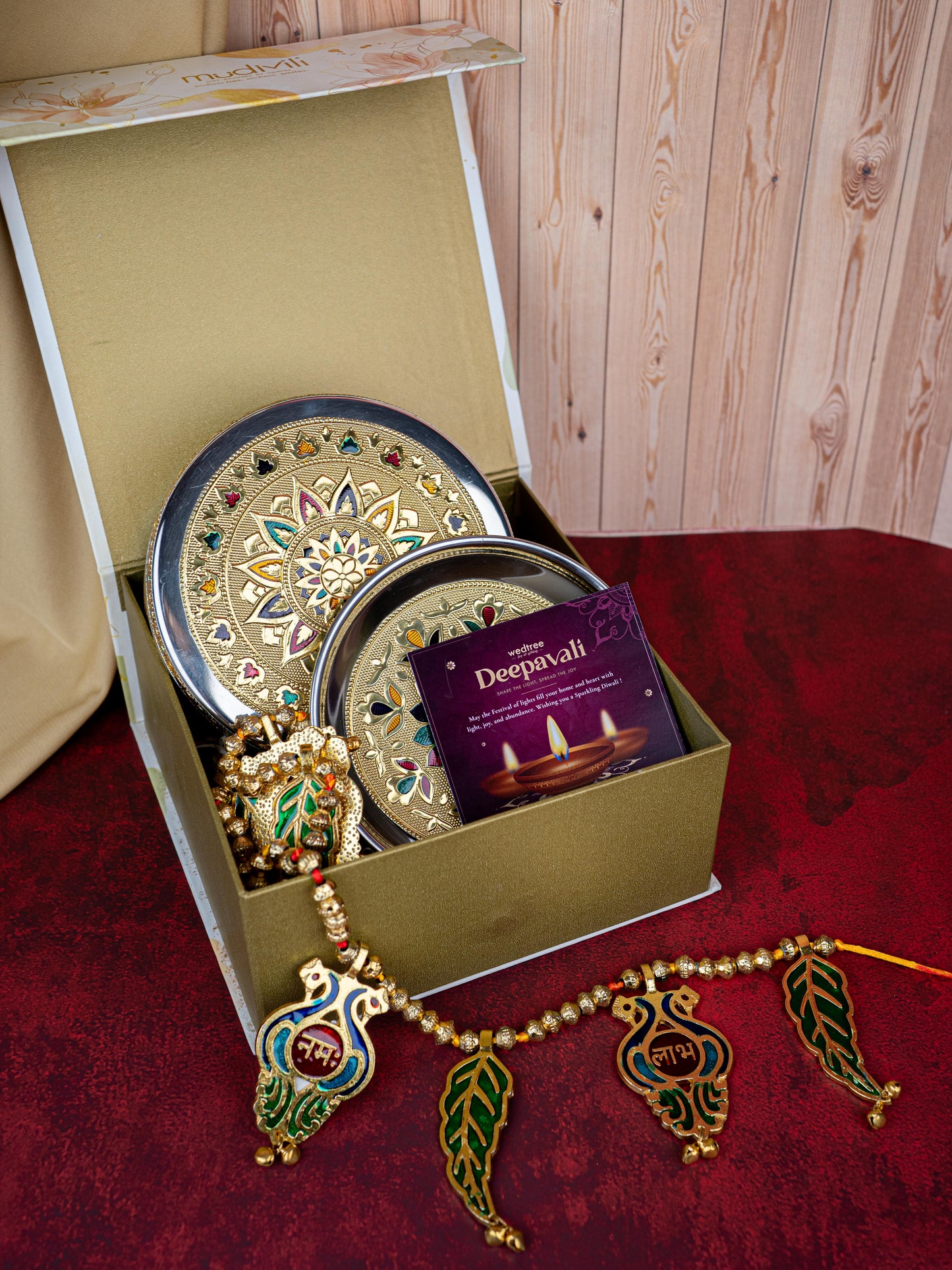Deepavali: Box with Meenakari Poori Box, Thoran & Plate - WDC0020