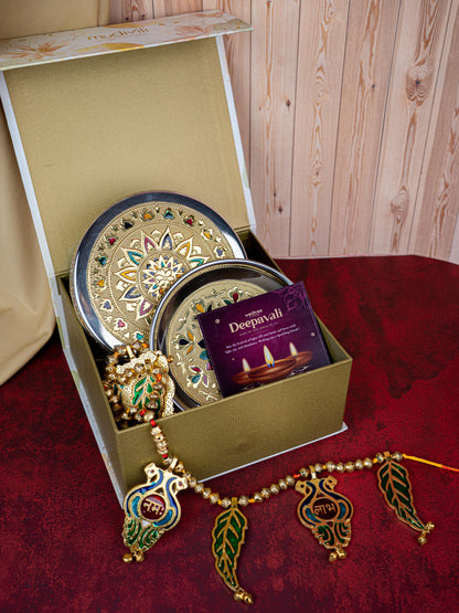 Deepavali: Box with Meenakari Poori Box, Thoran & Plate - WDC0020