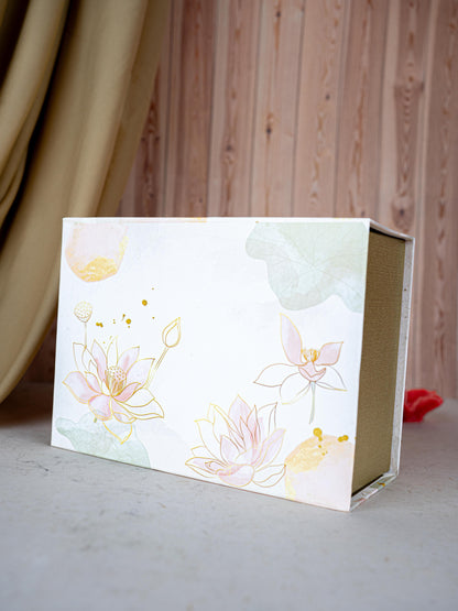 Deepavali: Box with Decorative Metal T-light Holder, 7 Chakra Scented Candle & Natural Fragrance Jute String Bag - WDC0021