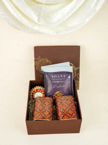 Deepavali: Box with Printed Tin, T Light Holder, Dry Fruits & Cookies - WDC0024