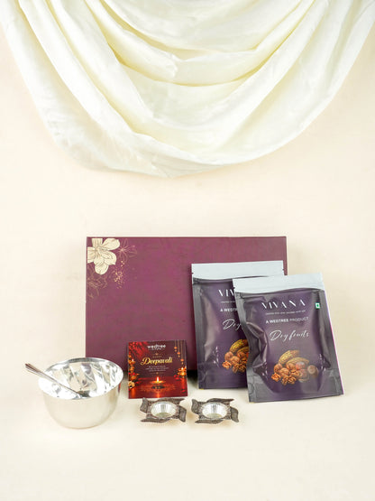 Deepavali: Box with Swastik Diya, Twister Diya & Dry Fruits - WDC0025