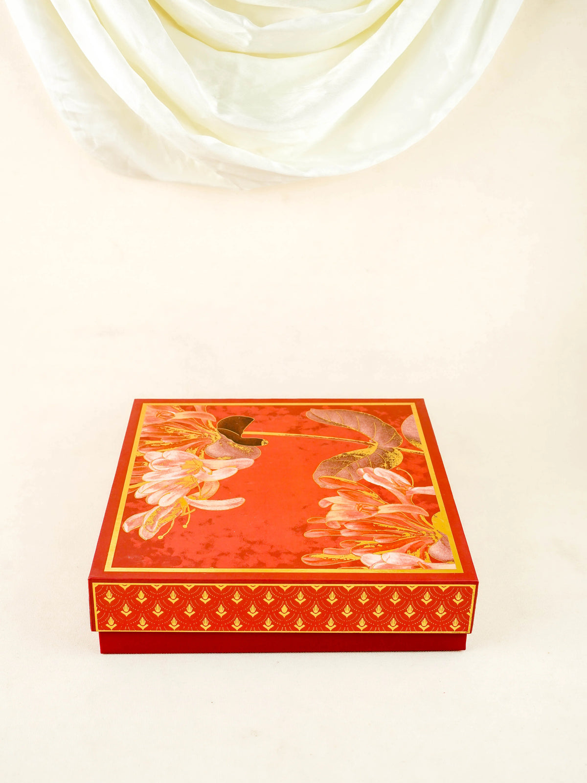 Deepavali: Box with Brass Floral Tray, Crystal Diya, Intense Sticks & Dry Fruits - WDC0026