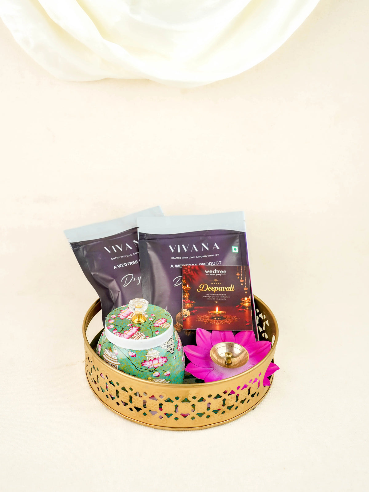 Deepavali: Trousseau Packing Mugal Theme Dry Fruit Jar with Diya & Dry Fruit - WDC0030