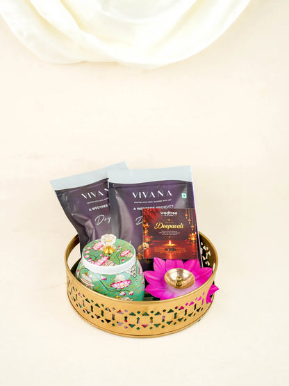Deepavali: Trousseau Packing Mugal Theme Dry Fruit Jar with Diya & Dry Fruit - WDC0030
