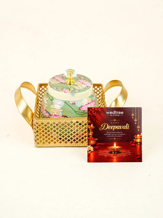 Deepavali: Trousseau Packing Tray with Dry Fruit Jar & Dry Fruit - WDC0034