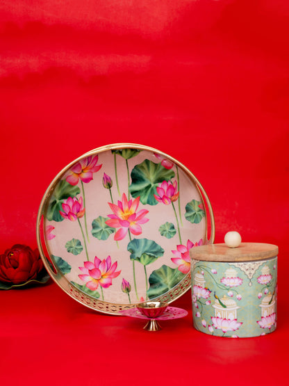 Deepavali: Pichwai Tray with Diya & Pichwai Jar - WDC0004