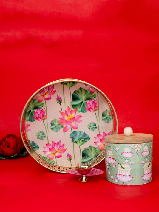 Deepavali: Pichwai Tray with Diya & Pichwai Jar - WDC0004