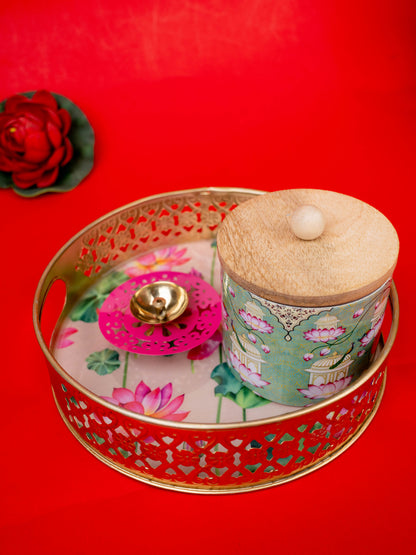 Deepavali: Pichwai Tray with Diya & Pichwai Jar - WDC0004