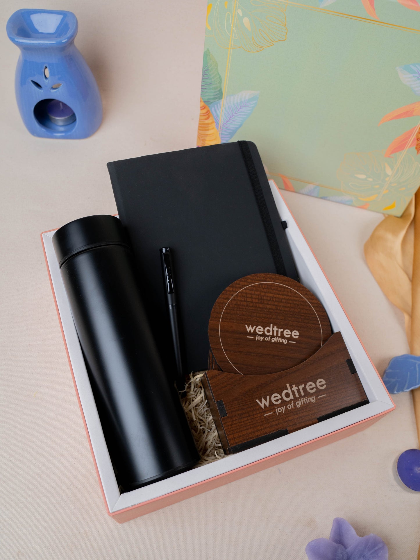 Deepavali: Mudivili Box with Flask & Diary with Pen Set & Tea Coaster - WDC0008