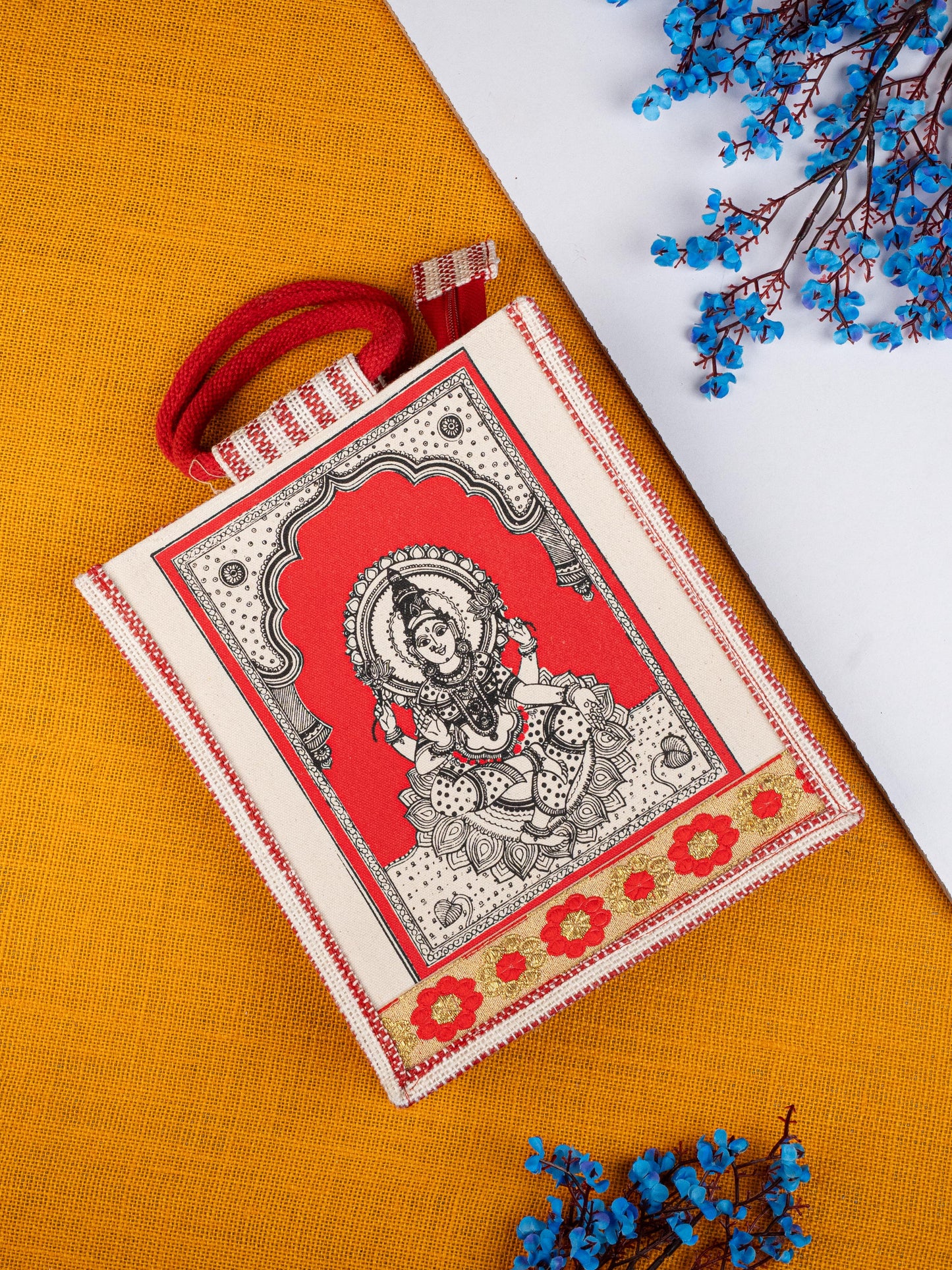 Navratri Combo: Jute Bag with Madhubani German Silver Tray & Haldi Kumkum Bangles - WGC0077