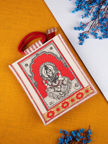 Navratri Combo: Jute Bag with Madhubani German Silver Tray & Haldi Kumkum Bangles - WGC0077