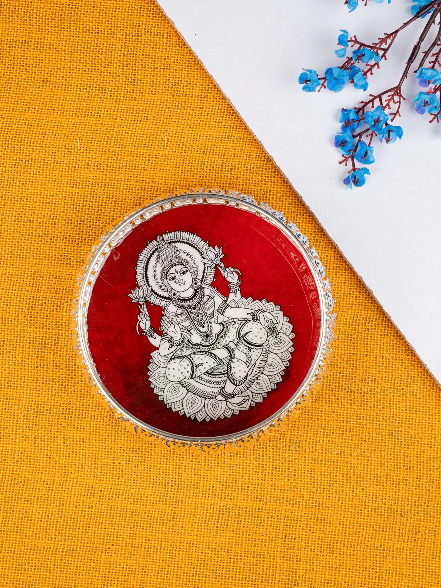 Navratri Combo: Jute Bag with Madhubani German Silver Tray & Haldi Kumkum Bangles - WGC0077