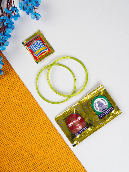 Navratri Combo: String Bag with Madhubani Tin, Blouse Bit & Haldi kumkum Bangles - WGC0079
