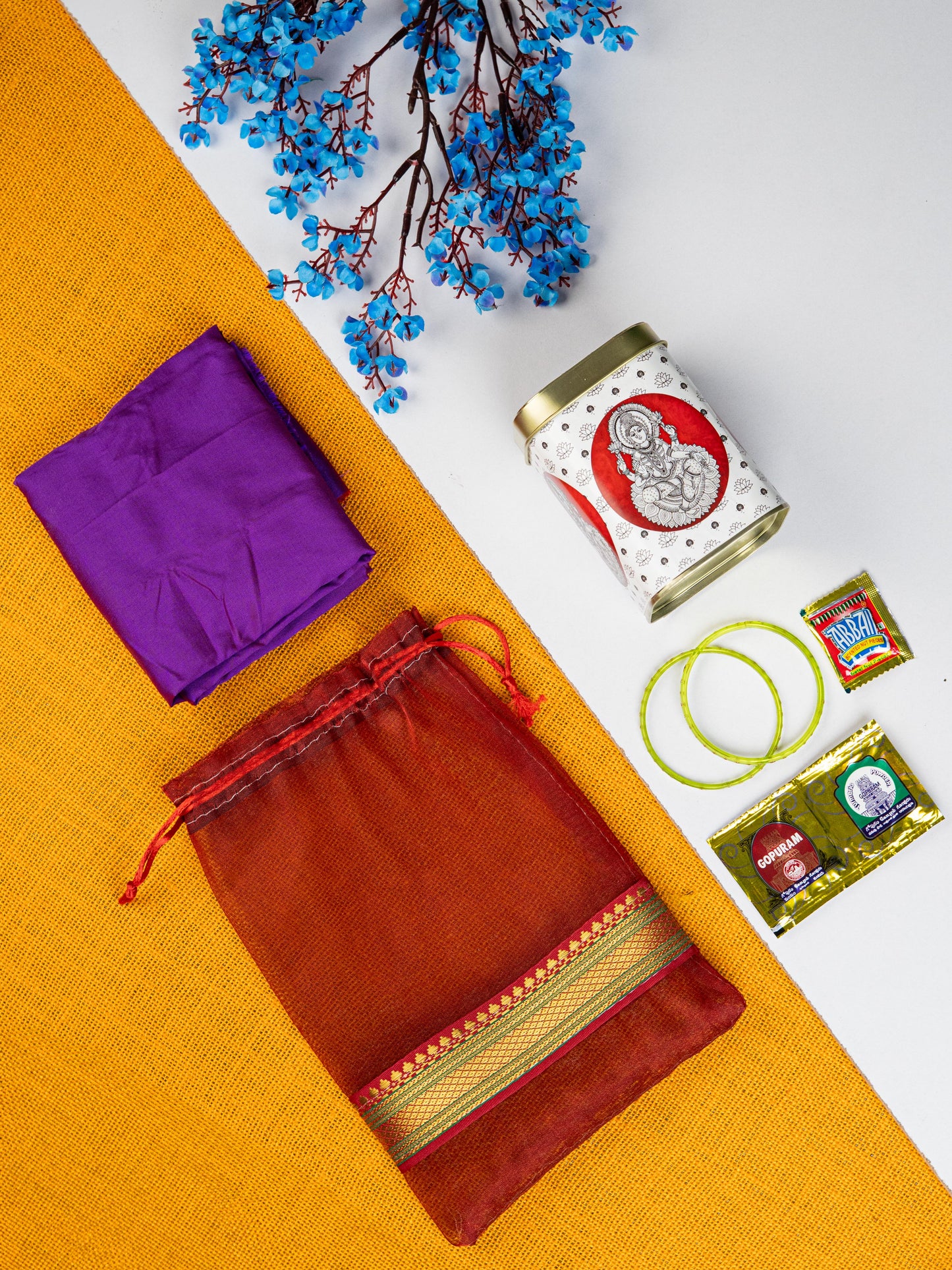 Navratri Combo: String Bag with Madhubani Tin, Blouse Bit & Haldi kumkum Bangles - WGC0079