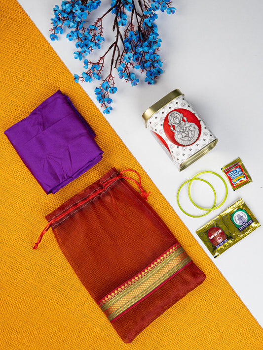 Navratri Combo: String Bag with Madhubani Tin, Blouse Bit & Haldi kumkum Bangles - WGC0079
