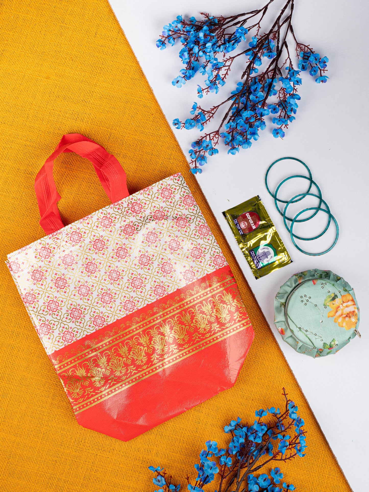 Navratri Combo: Non-Woven Bag with Bangle Box & Haldi kumkum Bangles - WGC0081