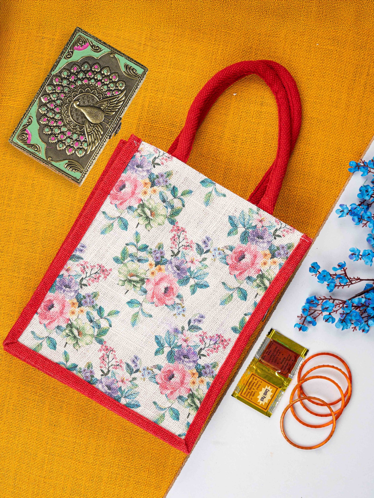 Navratri Combo: Jute Bag with Jewel Box & Haldi Kumkum Bangles - WGC0082