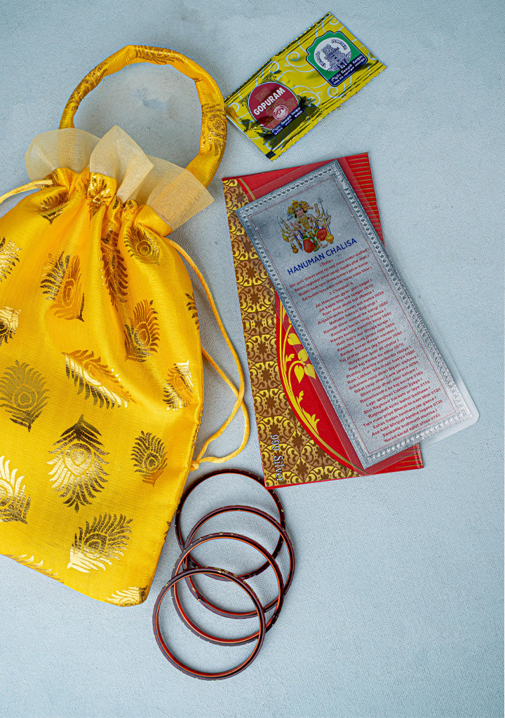 Navaratri Combo - Potli Bag with Hanuman Chalisa Shloka Card & Manjal Kumkum Bangle - WGC0090