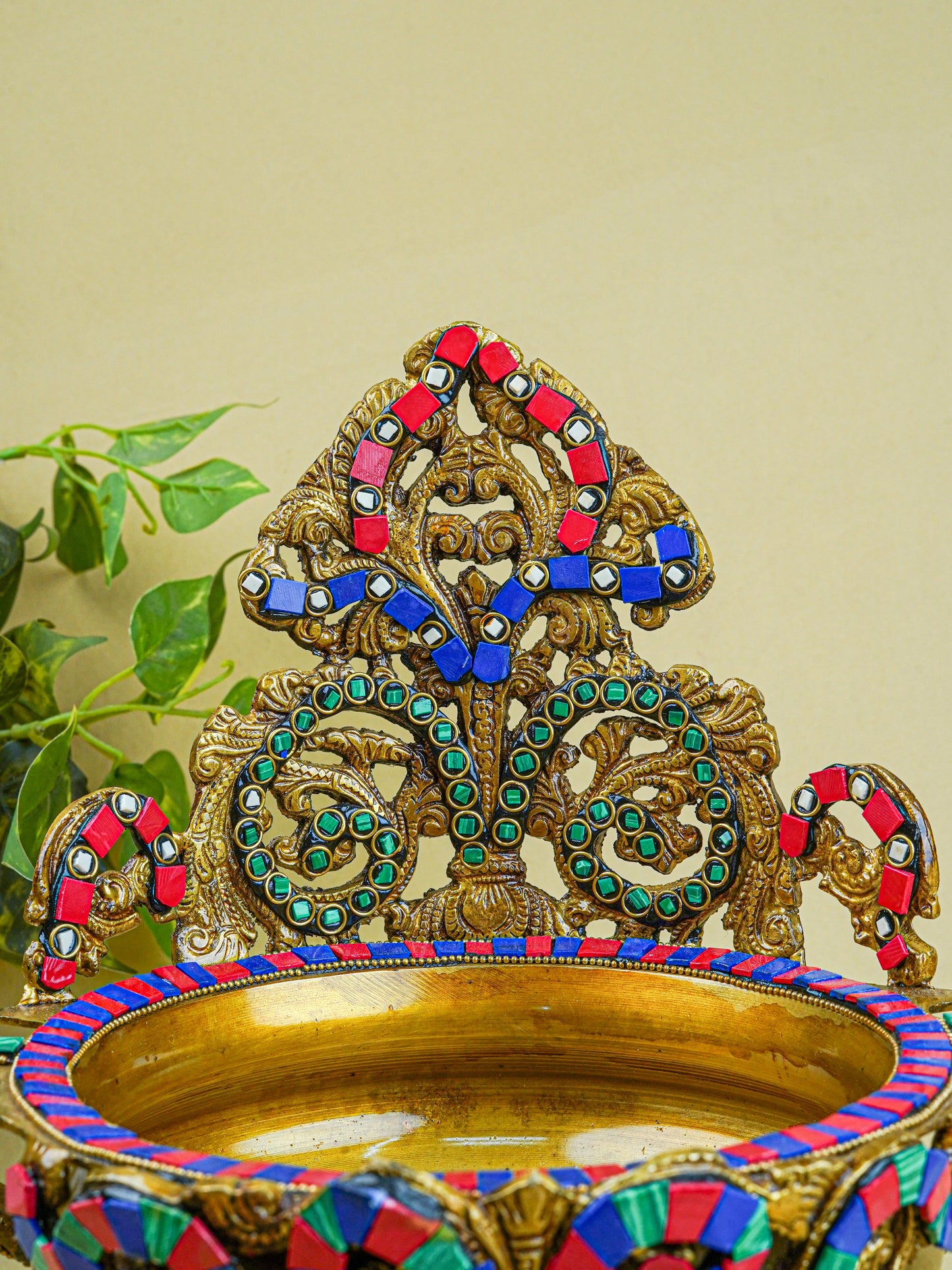 Brass Urli with Stone Work - 11 inch - WL0319