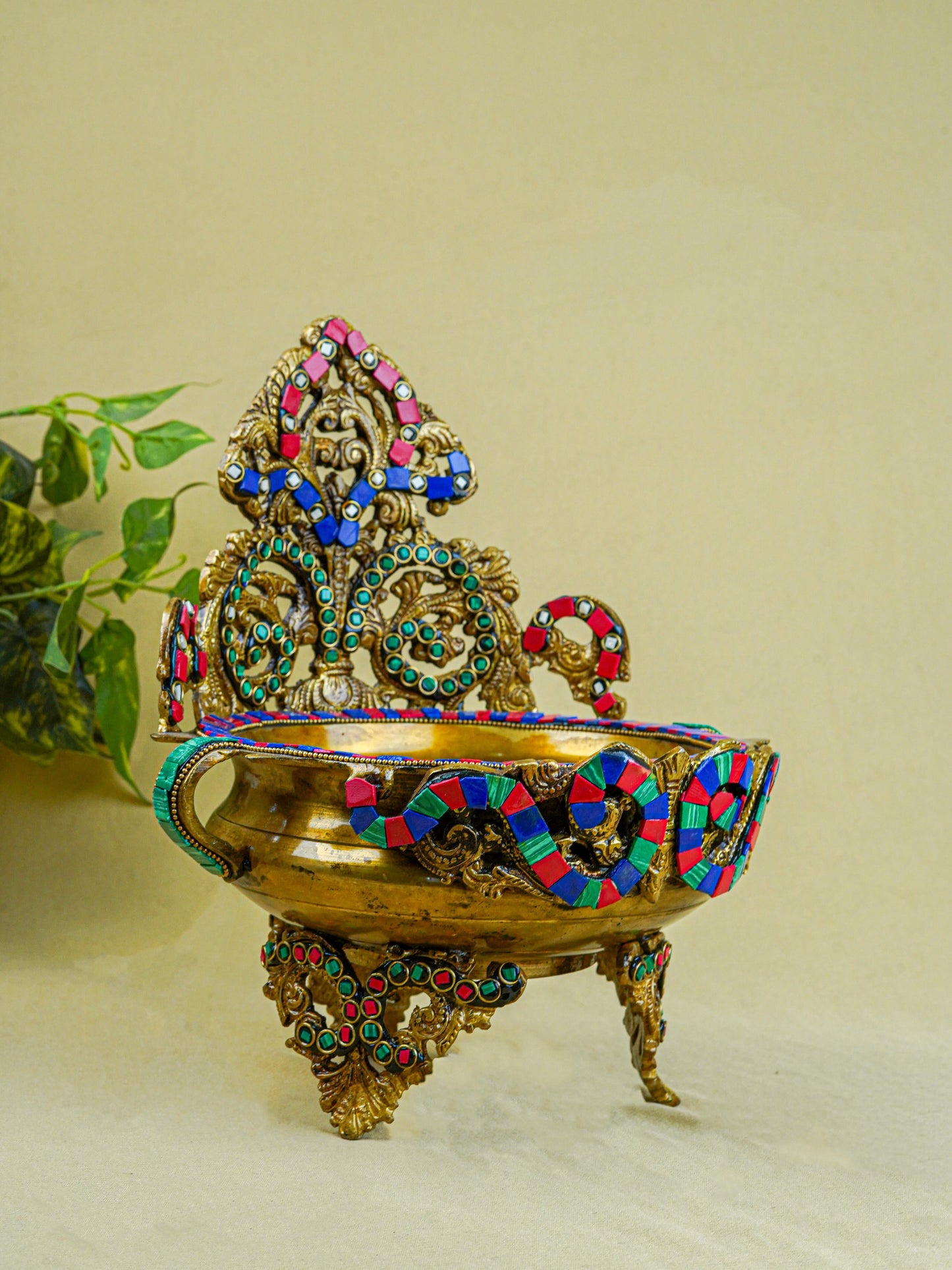 Brass Urli with Stone Work - 11 inch - WL0319