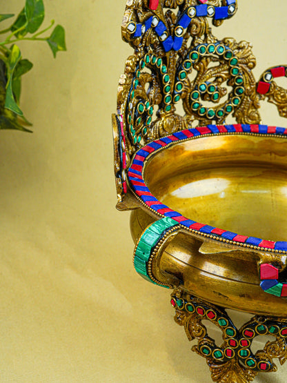 Brass Urli with Stone Work - 11 inch - WL0319