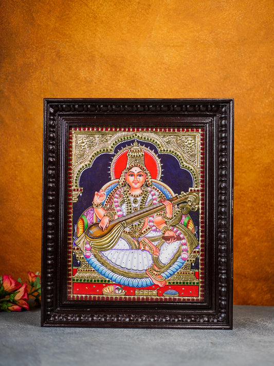 Tanjore Painting - Saraswathi - Flat (Gold Foil) - 15x12 inch - WL0461