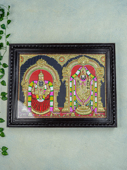 Tanjore Painting - Tirupathi Balaji Padmavathi Thayar - Semi Embossed - 24x18 inch - WL0473