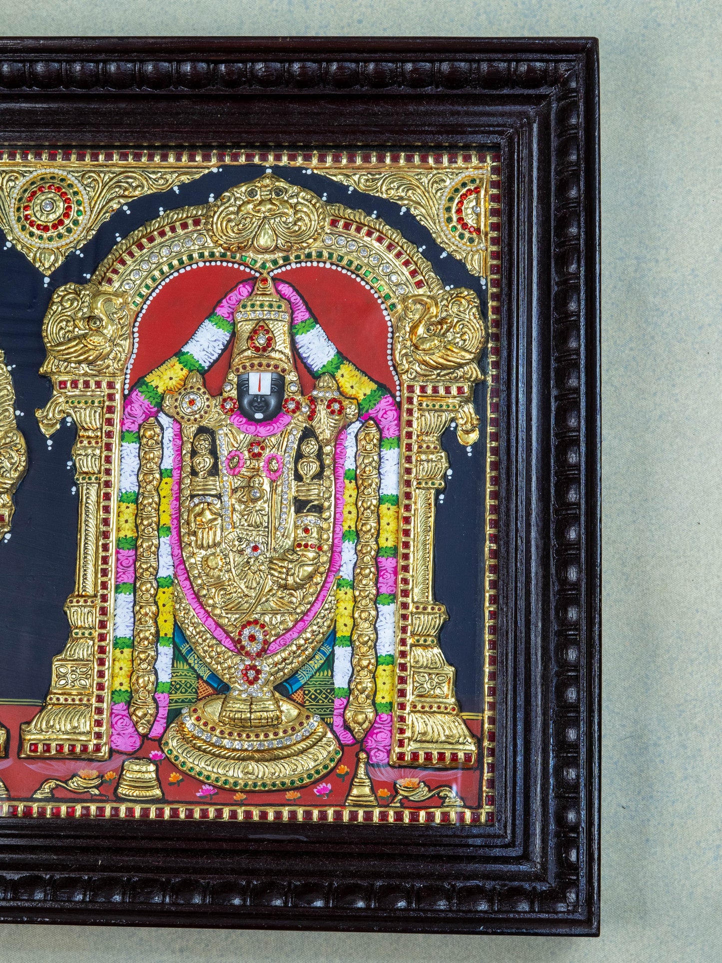Tanjore Painting - Tirupathi Balaji Padmavathi Thayar - Semi Embossed - 24x18 inch - WL0473